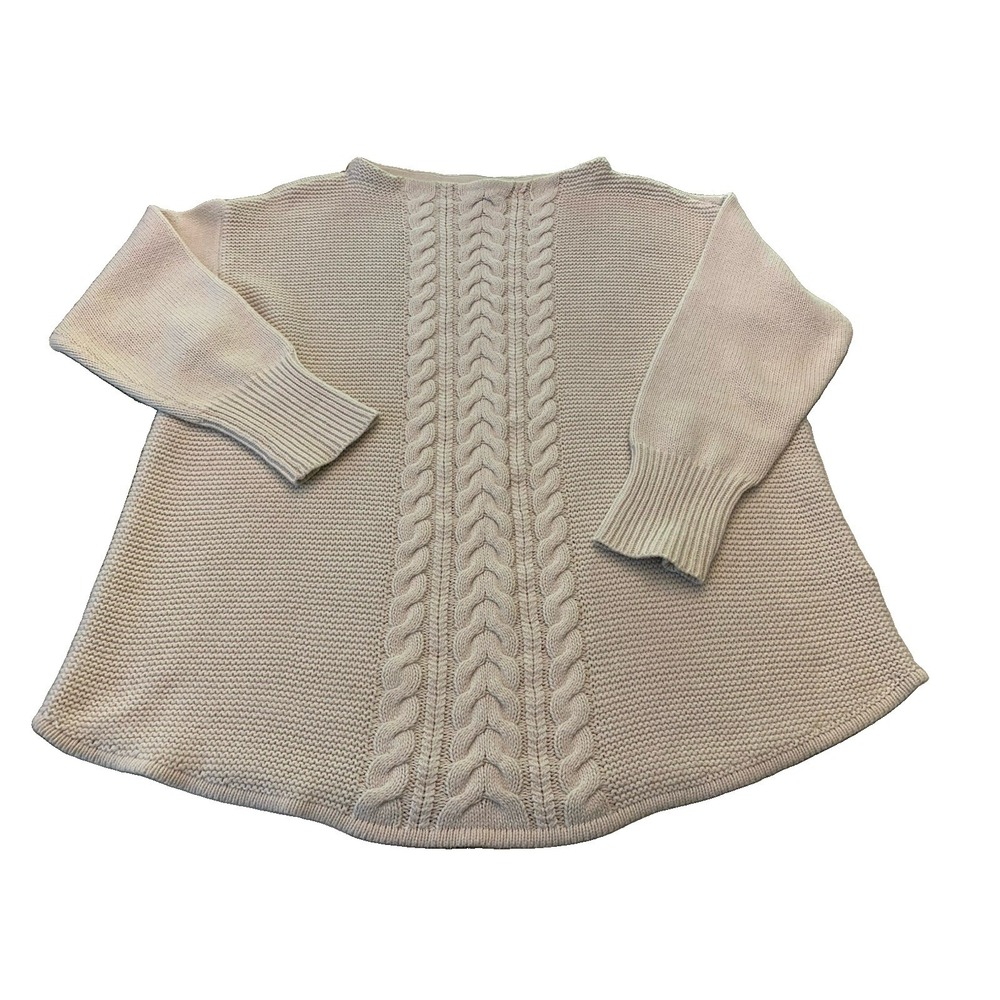 Chaps Women L Cream Cable Knit Sweater Cotton Blend Boat Neck Long Sleeve